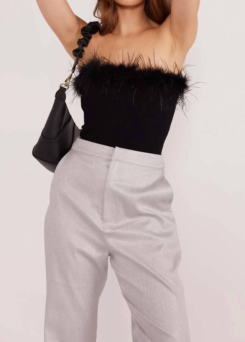 NEW MINKPINK aster feather top in black